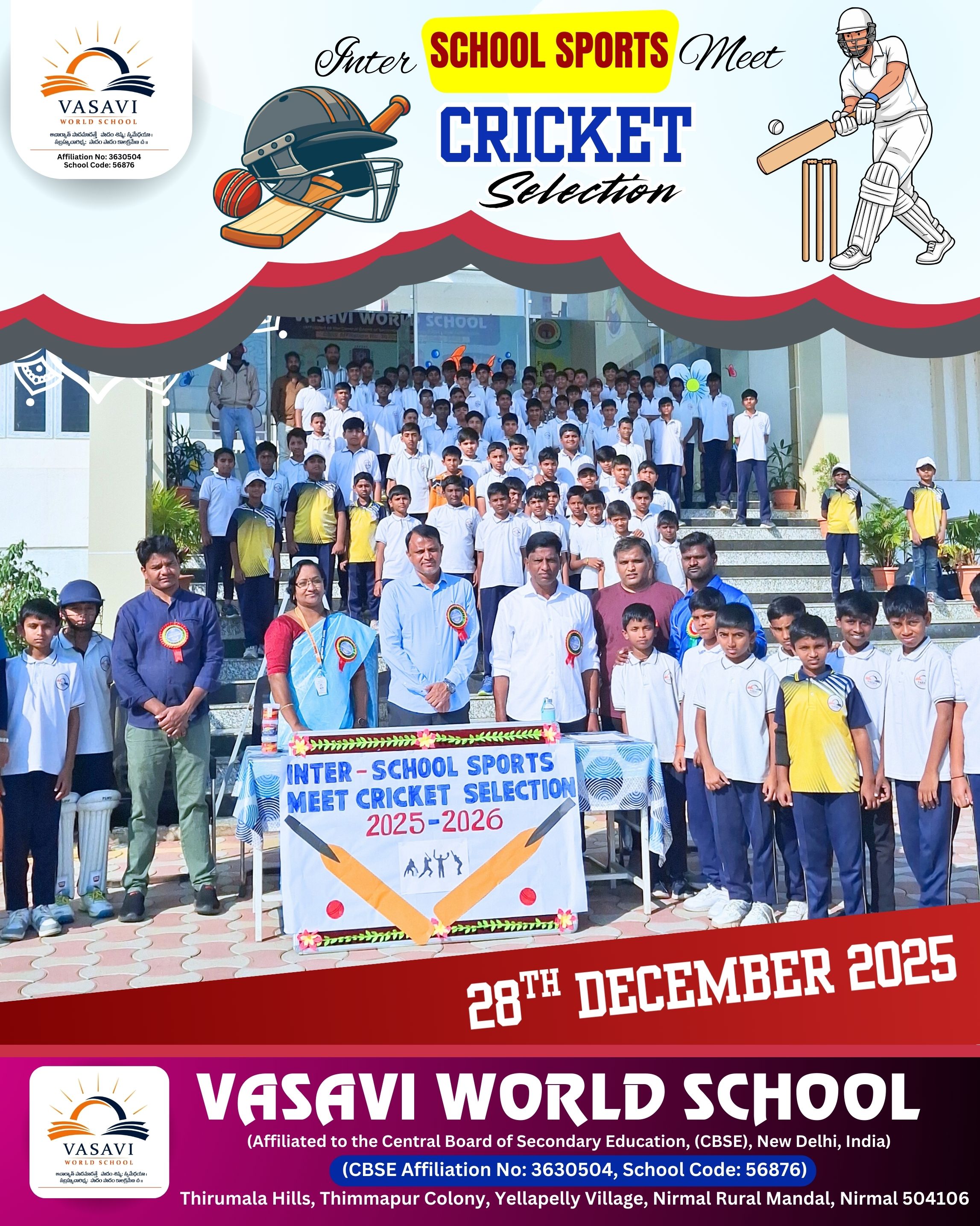 #InterSchoolSportsMeet 2025-26  #CricketSelection #vasaviworldschool